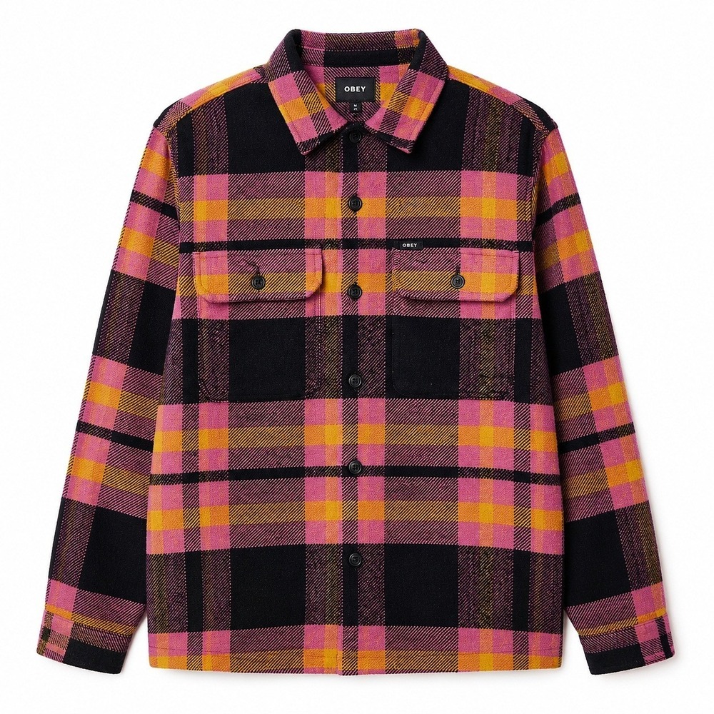 Obey Fitzgerald Woven Plaid Shirt Mens Medium Burnt Brick Multi‎ Pink NWT